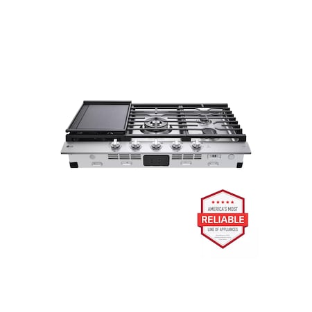 Lg 36-in. Smart Gas Cooktop with EasyClean, 22K BTU Dual Burner & LED Knobs CBGJ3627S